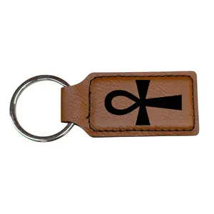 Keychain - Rectangle - Key of life Ankh - Leather