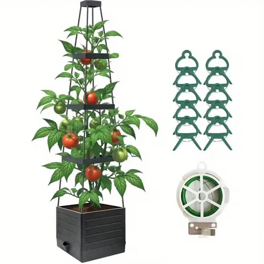 57-Inch Weatherproof Self-Watering Garden Planter with Trellis - Durable Vertical Raised Bed for Climbing Plants, Balconies & Backyards, Long-Lasting Outdoor Use, Maximizing Small Spaces, Maintaining Healthy Plant Moisture