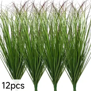 12Pcs Artificial Grass Plants, Faux Shrubs Wheat Grass, Artificial Tall Grass Fake Plants for Outdoor Decor,Artificial Greenery Stems Weed for Room Indoor Home Decor, UV-resistant