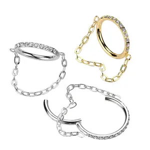 16G Chain Clicker Hoop • Diamond Cartilage Hoop • Dangle Chain Septum Ring • Nose Ring • Hinged Clicker Hoop • Helix Chain Hoop • Conch Hoop