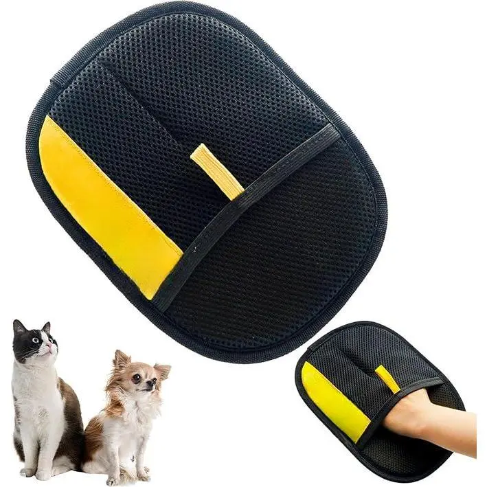 Black Universal 1-Size Electrostatic Pet Hair Removal Gloves - Reusable Cat & Dog Grooming Tool, Removes Fur from Couch, Alternative to Tool Hair Removal Mitts & Rollers, One Size