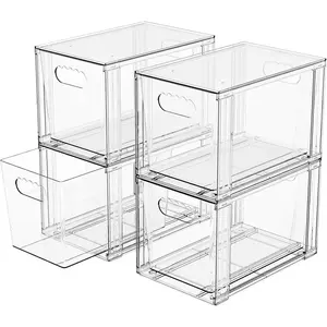 4 Pack Clear Stackable Storage Drawers,7.3? High Large  Bottle Organizer,Bathroom Closet Organizers and Storage, Storage Containers and  Edit Organizer Bins for Cabinets,Pantry