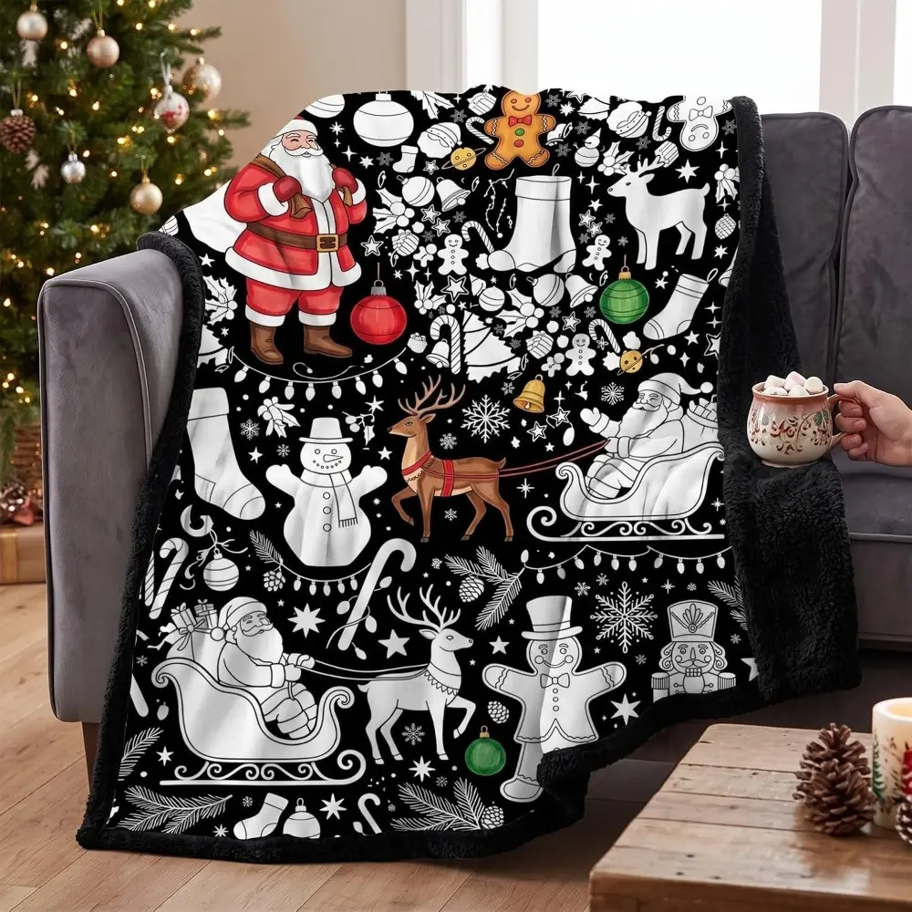 Kids DIY Flannel Throw Blanket - Christmas Coloring Blanket, Cozy Holiday Textile for Kids to Create Custom Festive Decor