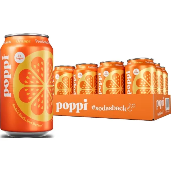 Prebiotic Soda, Sparkling Water & Fruit Juice, Orange, 12 Oz, 12 Pack
