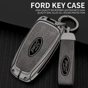 Zinc Alloy Leather Smart Car Remote Control Key Cover, Protector Case for Ford Raptor F150 Mustang, F-150 Raptor Remote Shell Accessory, Car Interior Accessories