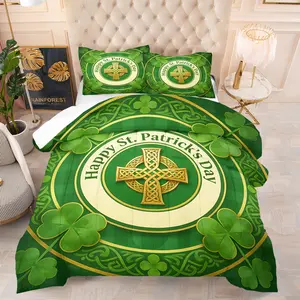 Classic St. Patrick's Day Themed Celtic Cross Quilt Set, Including 1 Quilt And 1 Or 2 Pillowcases Without Pillow Inserts, Soft And Comfortable, Festive Decorative Bedding For The Bedroom