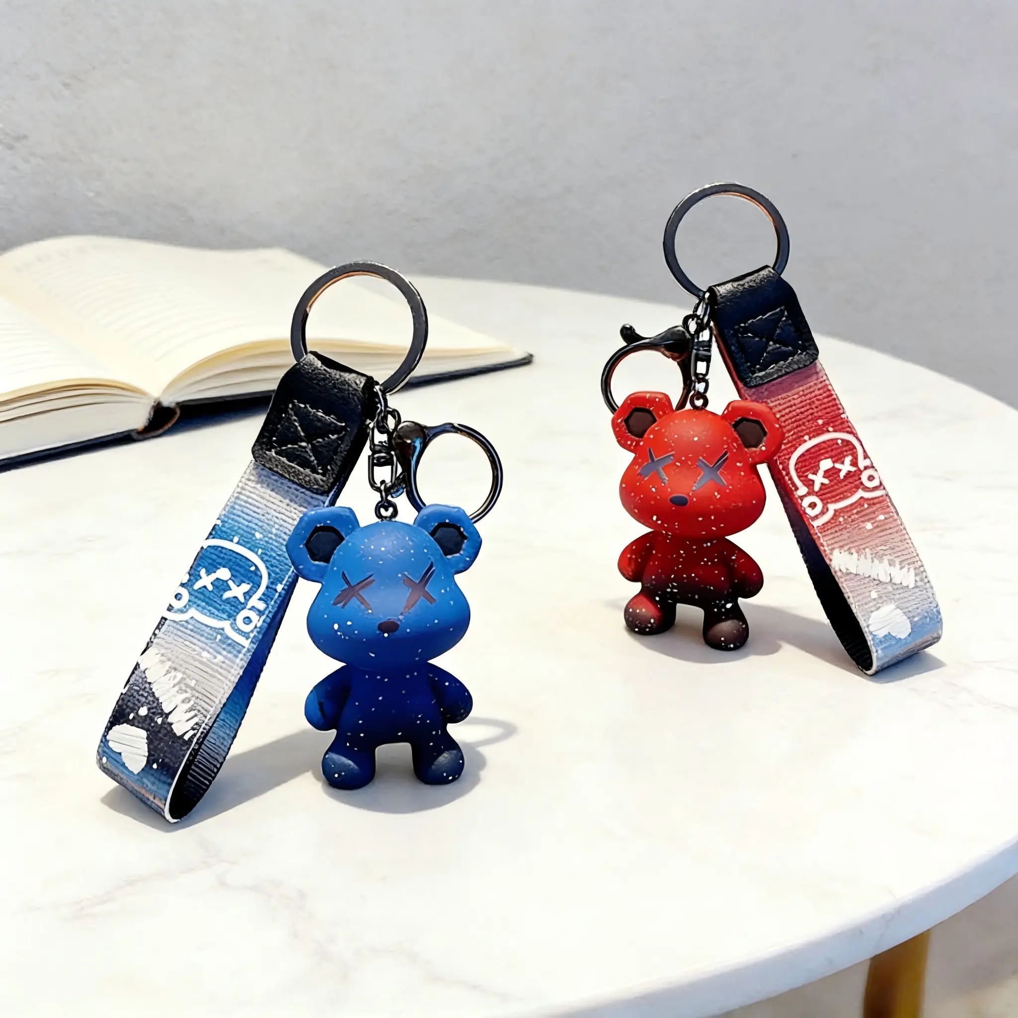 Starry Silicone Plush Teddy Bear Keychain - Cute and Playful Daily Fashion Accessory, Dual-Use Wristband with Adjustable Strap, Charming Starry Design, Anti-Lost for Car Keys, Backpack Pendant, Luggage Decoration, Everyday, Peppy