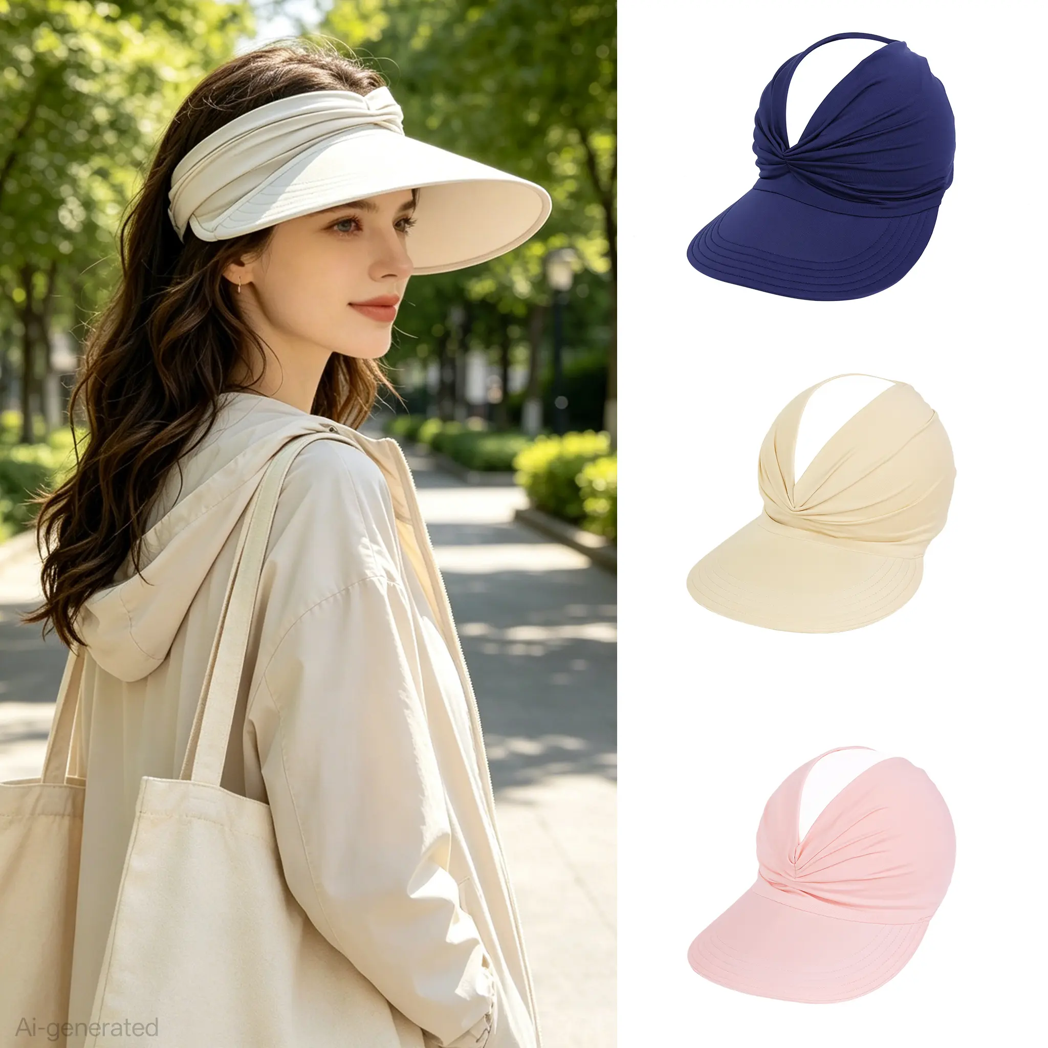 Women’s Wide Brim Sun Visor Hat, Ponytail Hole Lightweight Packable Hat, Quick Dry Sports Cap for Beach, Golf & Outdoor Activities