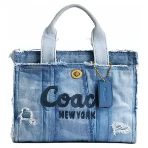 COACH Cargo Bolso 26 Embroidered Denim Tote Bag for Women, Medium Size, Blue