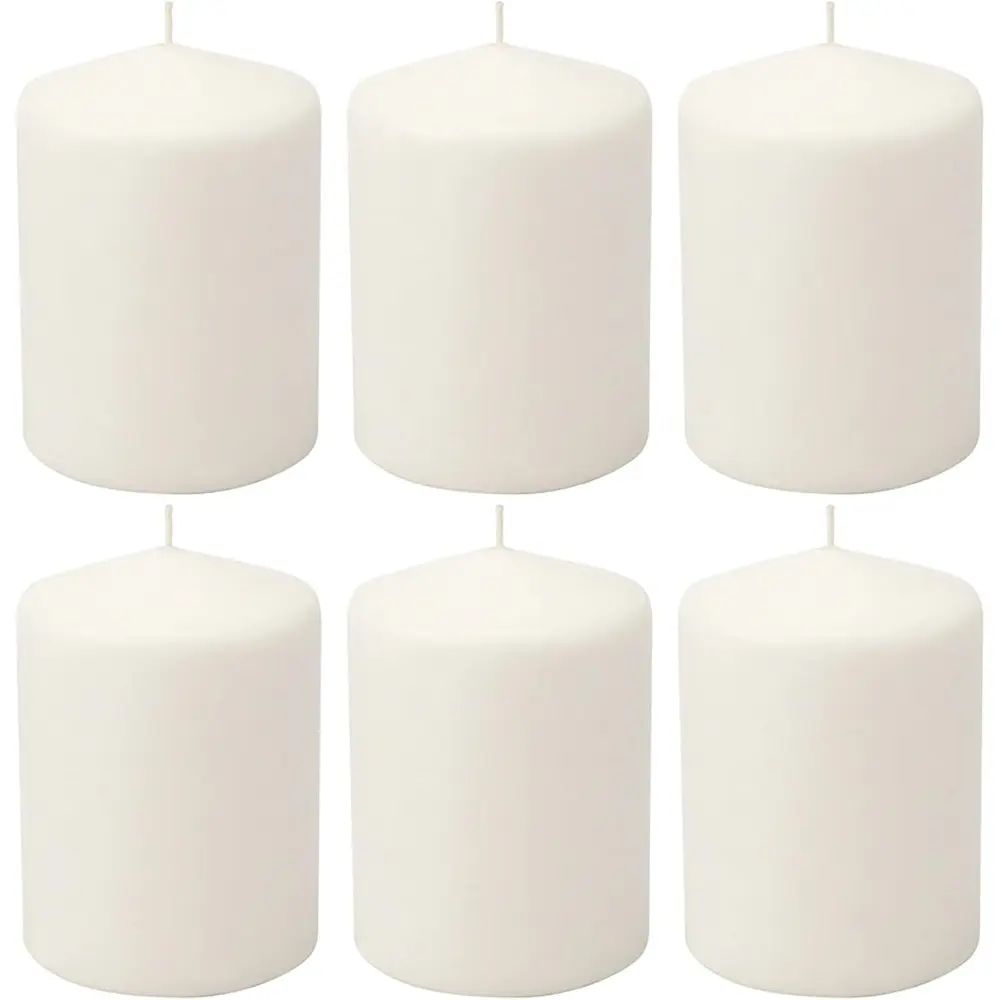 Unscented White Cotton Cylinder Pillar Candles Set - 3"x4", 6 Count, 35 Hours Burn Time, Smoke-Free, Glass Box Included, Ideal for Home Decor, Emergencies, Candle Lighting Home Supplies