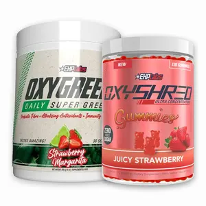 Greens & Chews stack | OxyShred Gummies Zero Added Sugar 120ct + OxyGreens 30 Serve  | New Year New Me | Grab&Go Wellness Pack Energy Boost Digestive Health Fitness Supplements Strawberry Dietary Carnitine |