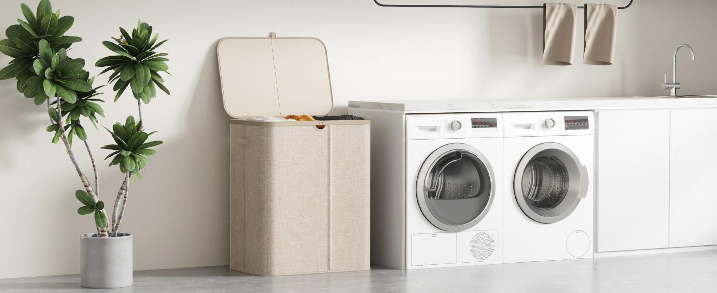 Lifewit Large Laundry Hamper with Lid, 110L/150L/190L Foldable Laundry Basket with Removable Bag and Plastic Handles for Bedroom, Bathroom, Dorm & Laundry Room Back to School dormessentials