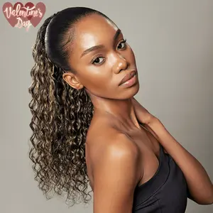 [Clearance Sale] Frodio Ponypop Ash Blonde Highlight Curly Water Wave Ponytail 100% Human Hair Extension Sleek And Full Ponytail Wig Drawstring Ponytail - Desiree