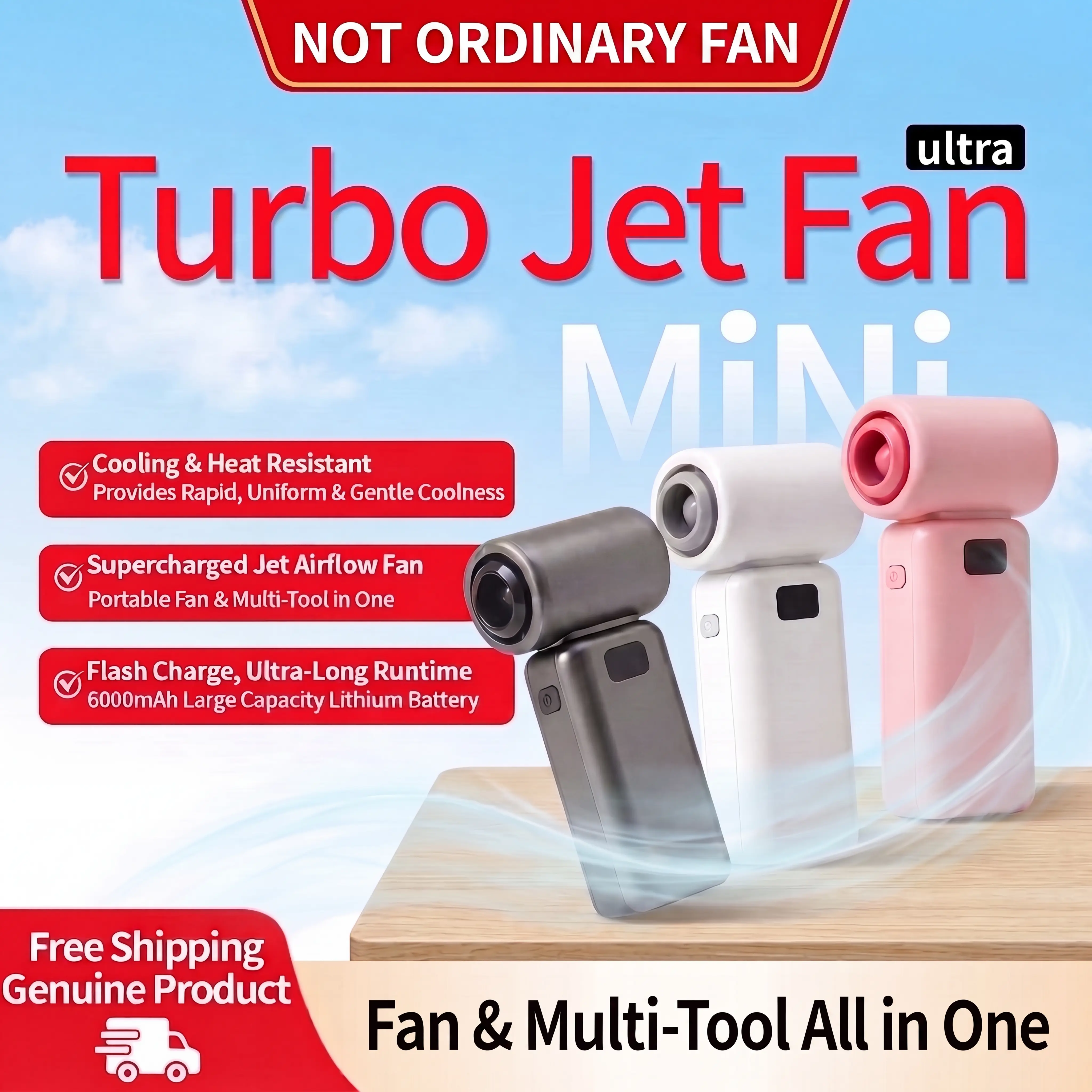 Portable Turbo Jet Fan, Cooling Fan & Multi-Tool, 6 Speeds, 6000mAh Lithium Battery, USB-C Fast Charge. For Stoking BBQ fires, Outdoor Pet Drying, Electronics Air Duster, Car Interior Crevice Cleaning, Car Snow/Leaf Blower. Compressed Air Alternative