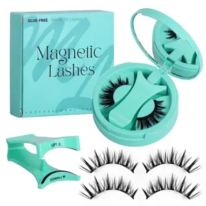 Magnetic Eyelashes All-in-One Box Mint Green DIY Extensions Waterproof Reusable No Glue No Eyeliner Makeup Natural Make-up Easy to Use Lightweight Synthetic Fiber Compact Case