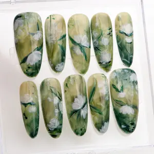 Monet Inspired Press On Nails Flower Nails,Custom hand painted Floral Design nails,FreeStyle Nail Set