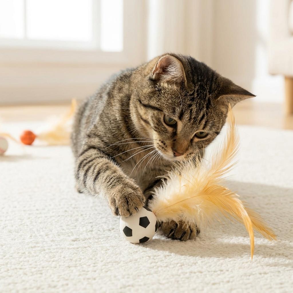 6/12/18/24 Pack Interactive Cat Feather Balls Toys, Bouncy Sports Themed Cat Balls (Basketball Soccer Baseball), Food Grade Silicone Bite Proof Kitten Toys, Self Play Cat Toys for Indoor Cats Boredom Relief Exercise