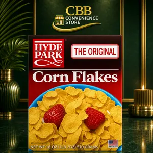 Cbb Convenience Store Hyde Park Corn Flakes Premium Haitian Breakfast Cereal - Natural, Crunchy, Fiber-Rich, Fruit-Infused, No Artificial Flavors/Colors, Excellent Source of Vitamins & Minerals, 18oz, US Pantry Cupboard Food