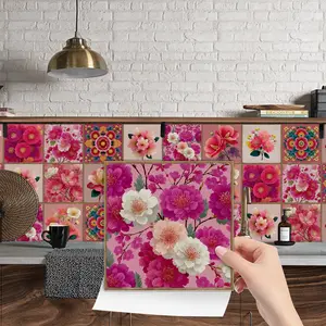 24PCS/Box NHZ Vintage Floral Bloom Tile Stickers | Crystal Film Peel & Stick DIY Backsplash | Waterproof Oil-Proof for Kitchen/Bathroom/Furniture/Stairs/Wall Renovation