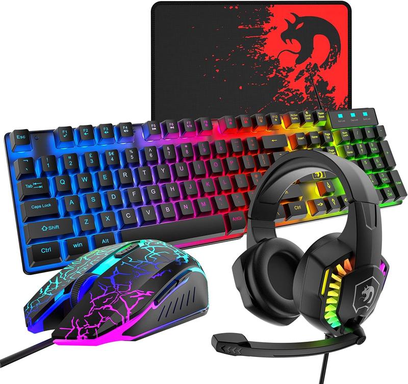 ZIYOU LANG x 	MANBASNAKE Wired Gaming Keyboard and Mouse Headset Combo,Rainbow LED Backlit Wired Keyboard,Over Ear Headphone with Mic,Rainbow Backlit Gaming Mice,Mouse Pad,for PC,Laptop,Mac,PS4,Xbox wired mechanical keyboard boyfriend gift black friday