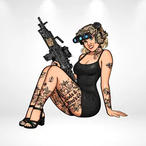Night Vision Gun Girl Vinyl Sticker – Tactical Tattoo Pin-Up Decal