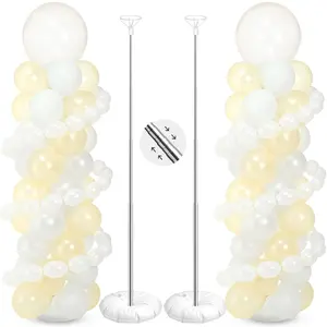 Pearl White Balloon Column Stand Kit 193pcs Dual Set Adjustable Tower Party Decor