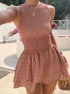 Elegant Plaid Check Sleeveless Dress, Slim-Fitting Design, Perfect for Spring & Summer, Stylish Women's Clothing, Casual Chic Dress, Casual Wear