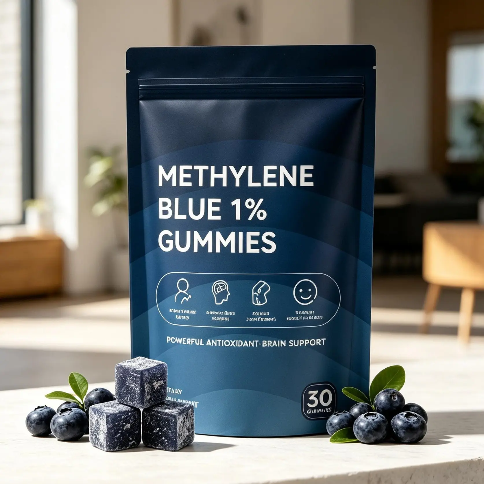 Methylene Blue Gummies 5mg Per Serving,Supports Cognitive Function, Cellular Energy,Mental Focus, Bone Health, Antioxidant Activity, 99.9% Pure | 30 Gummies
