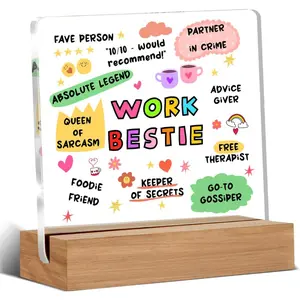 Work Bestie Gifts for Women, Funny Birthday Gifts for Best Friends Coworkers, New Job Leaving Gift, Fave Person Office Decorative Signs Plaque for Desk 4x4 inch