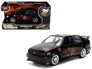 Volkswagen Jetta Black with Graphics "Fast & Furious Remix - 25th Anniversary" Series 1:32 Diecast Model Car by Jada