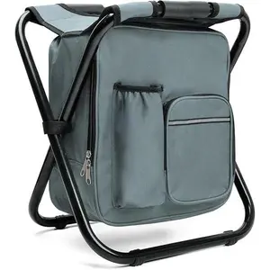 Portable Backpack Stool Cooler Chair for Adults, Folding Large 3 in 1 Multifunction Insulated Camping Seat Backpack Cooler Chair Heavy Duty 350lbs for Fishing Hunting, Gray