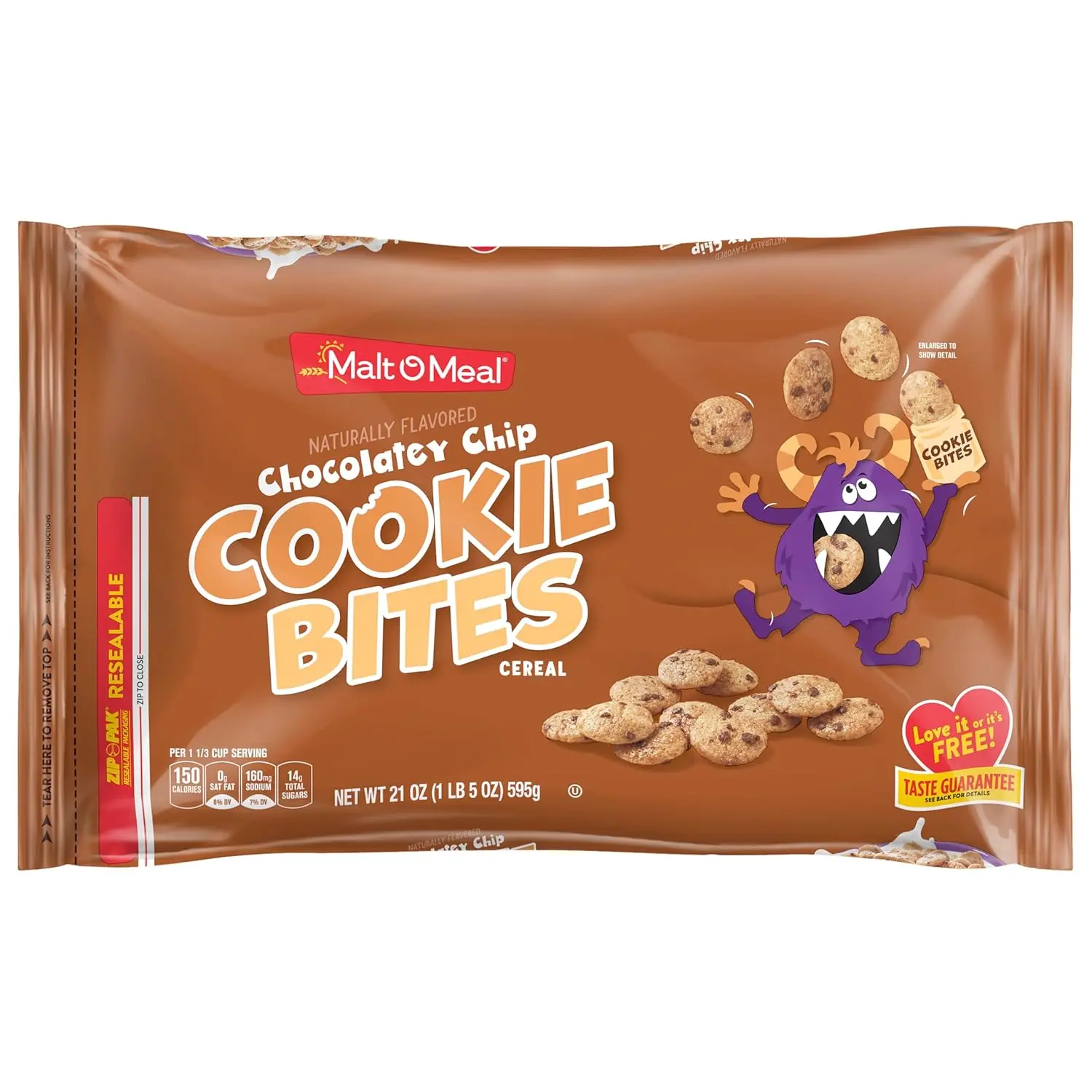Malt-O-Meal Chocolatey Chip Cookie Bites Kids Breakfast Cereal, Family Size Bulk Bagged 21 Ounce - 1 count