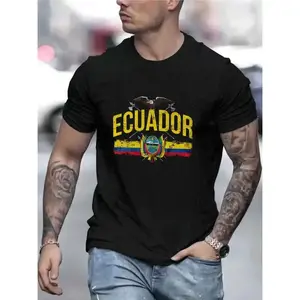 Ecuador Flag Letter Print T-Shirt, Soft Cotton Loose Crew Neck Short Sleeve, Breathable Casual Summer Daily Wear graphic tees