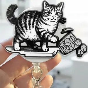 No Ice Please Cat Badge Reel Funny Retractable ID Holder Cute Acrylic Name Tag Clip Animal Badge Accessory for Nurse Healthcare Worker Office Staff
