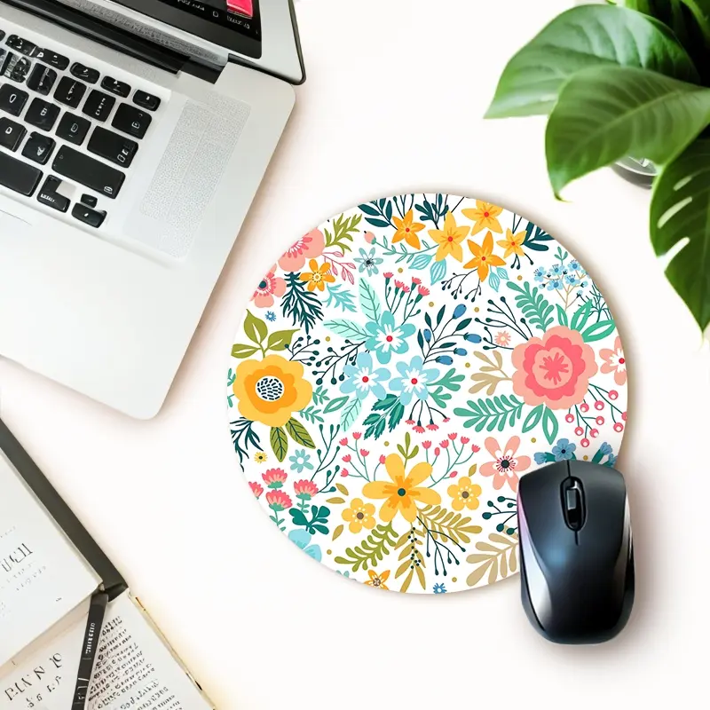 Cute Flowers Gaming Mouse Pad Flower Small Round Mouse Pads Elegant Natural Motifs Desk Pad Non-Slip Rubber Base For Office Work And Home Desktop Decor Ideal Gift For Friends Mouse Pad For Desk Desk Mat Cute