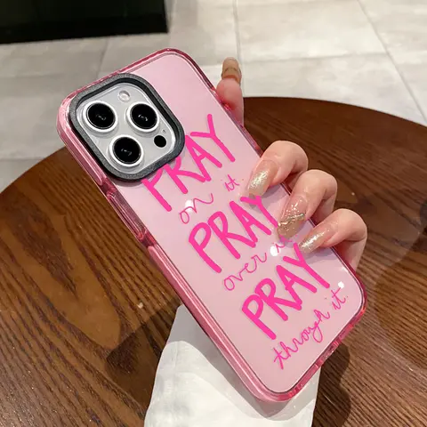 Phone Case for iPhone 16 Plus 15 Pro Max 14 13 12 11 Just Pray Pattern Non-Yellowing Shockproof Soft Silicone Fashion Transparent Cover