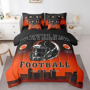 Football City Bed in A Bag Sports Rugby 7 Piece Bedding Set,Black Orange Ombre Football Comforter Set with Sheets for Kids Boys Teen Adults,Ball Sports Games Bed Set