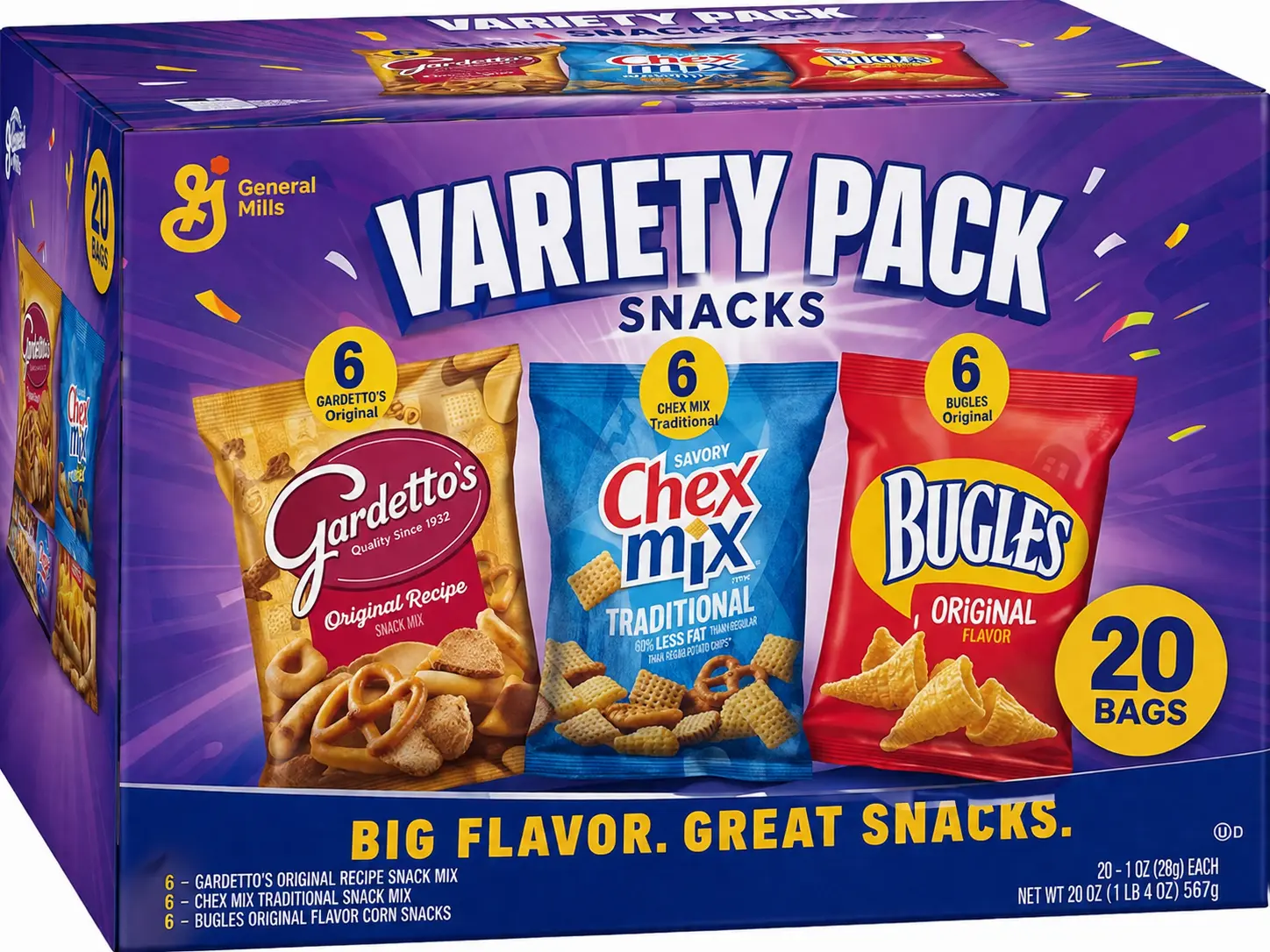 Bugles, Chex Mix & Gardetto's Variety Pack Snacks, 20 Count, Assorted Single-Serve Snack Bags