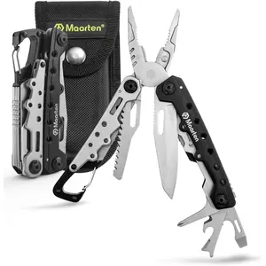 Lightweight Multitool Pliers, 11 in 1 Suspension Multi-Plier with Carabiner, Stainless Steel Portable Pocket Keychain Multi tool with Spring Pliers, Folding Saw, Bottle Opener and Sheath