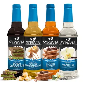 Syruvia Sugar Free Coffee Syrup Variety Pack – Dubai Chocolate, Toasted Marshmallow, Cookie Butter & Vanilla – Gluten-Free, Kosher, 25.4 fl oz Bottles – Perfect for Coffee, Shakes & Desserts (4-Pack)