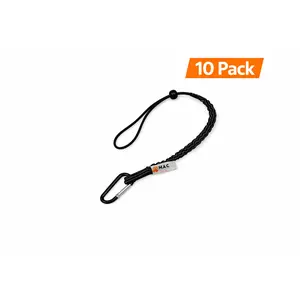 Black Tool Lanyard W/Carabiner Clip and Adjustable Loop 10/Pack