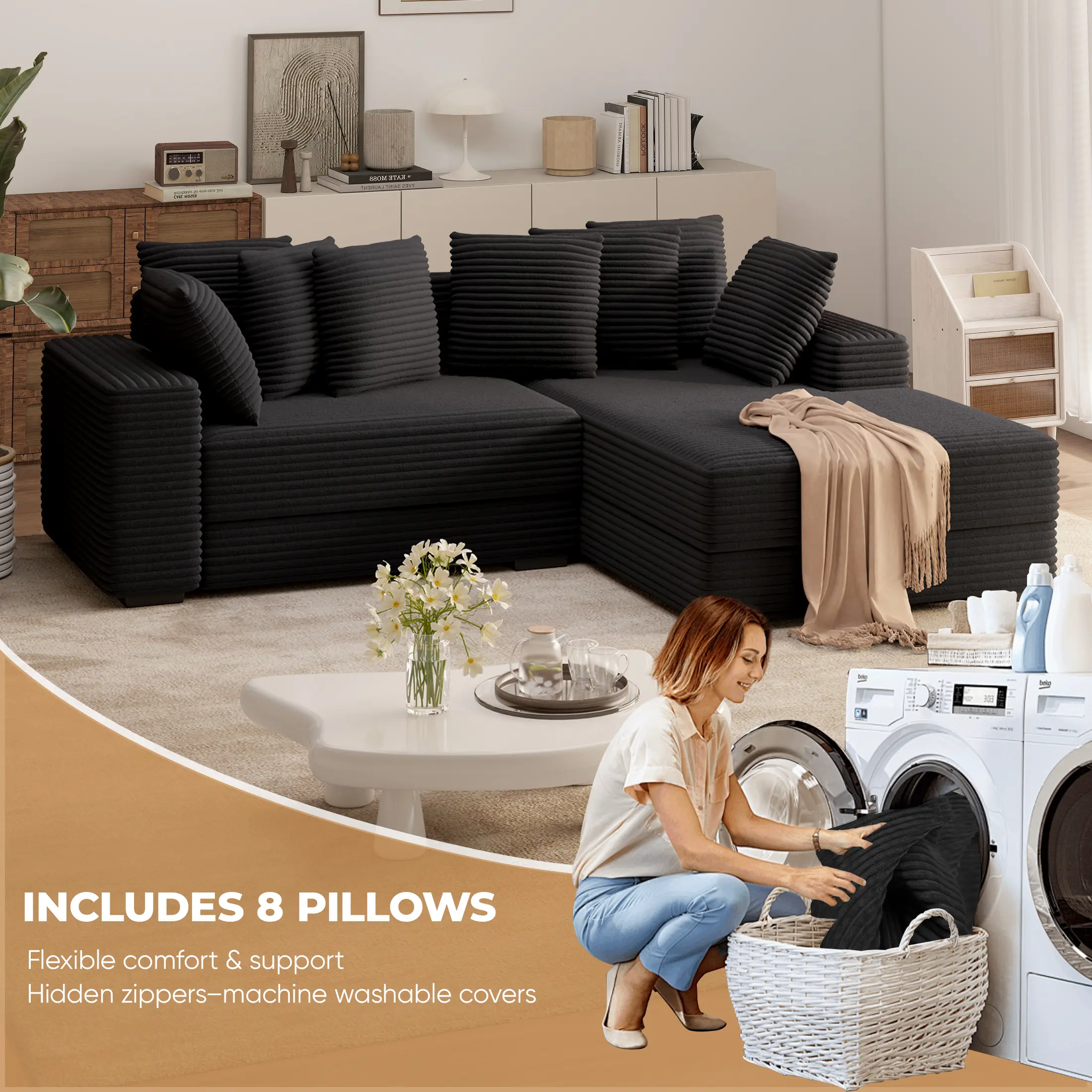 Black-L Shape-Right Chaise