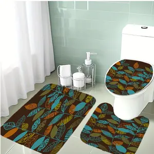 3-Piece Bathroom Mat Set with Leaf Patterns, Soft Flannel Material, Non-Slip Toilet Cover Pad & U-Shaped Mat, Holiday Decoration
