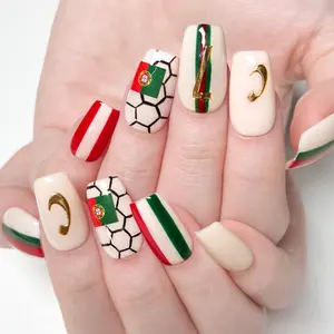 10 Pcs Portugal 2026 World Football Theme Nail Tips, International Football-Every Four Years Fans Nail Wraps，Reusable Glossy False Nails, Original Handmade Design High Quality Luxury Press On Nail, Perfect for Fans, Events, Parties, Includes Tool Kit