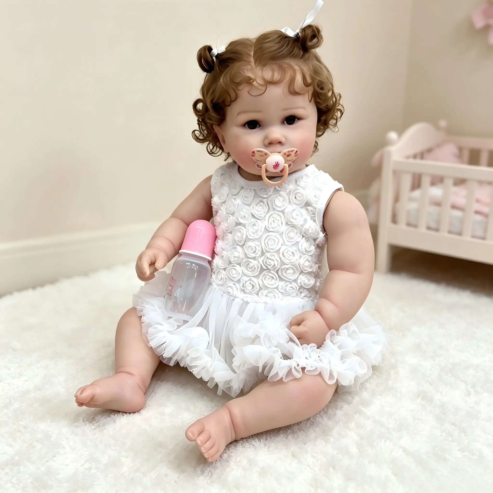 24 inch 60CM Charlotte Real Look Reborn Baby Dolls Girl Cloth Body Vinyl Limbs Baby Doll with Rooted Hair Lifelike Newborn Doll Toy Gift for Kids Cute Gift Christmas Dolls for collector