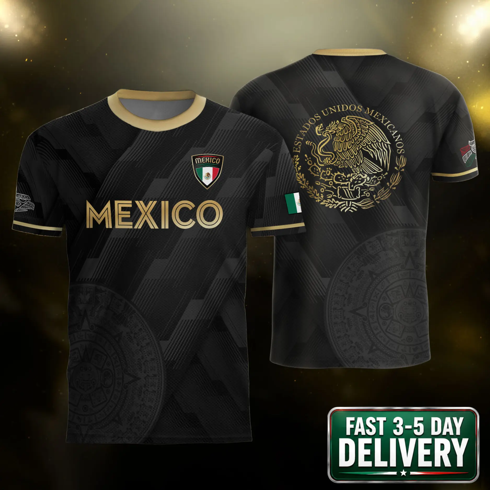 Black Gold Mexico Soccer Jersey Men Women, Eagle Graphic Football Shirt, Mexico Fan Gear