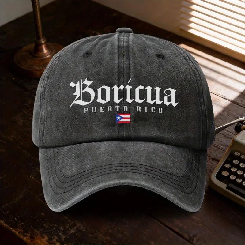 "Puerto Rico Boricua" Washed Baseball Cap, an Adjustable Sun-protective Cap Suitable for All Seasons, a Must-have Fashion Item, Ideal for Outdoor Leisure and Street Wear, a Versatile Gift That Highlights Your Unique Style!