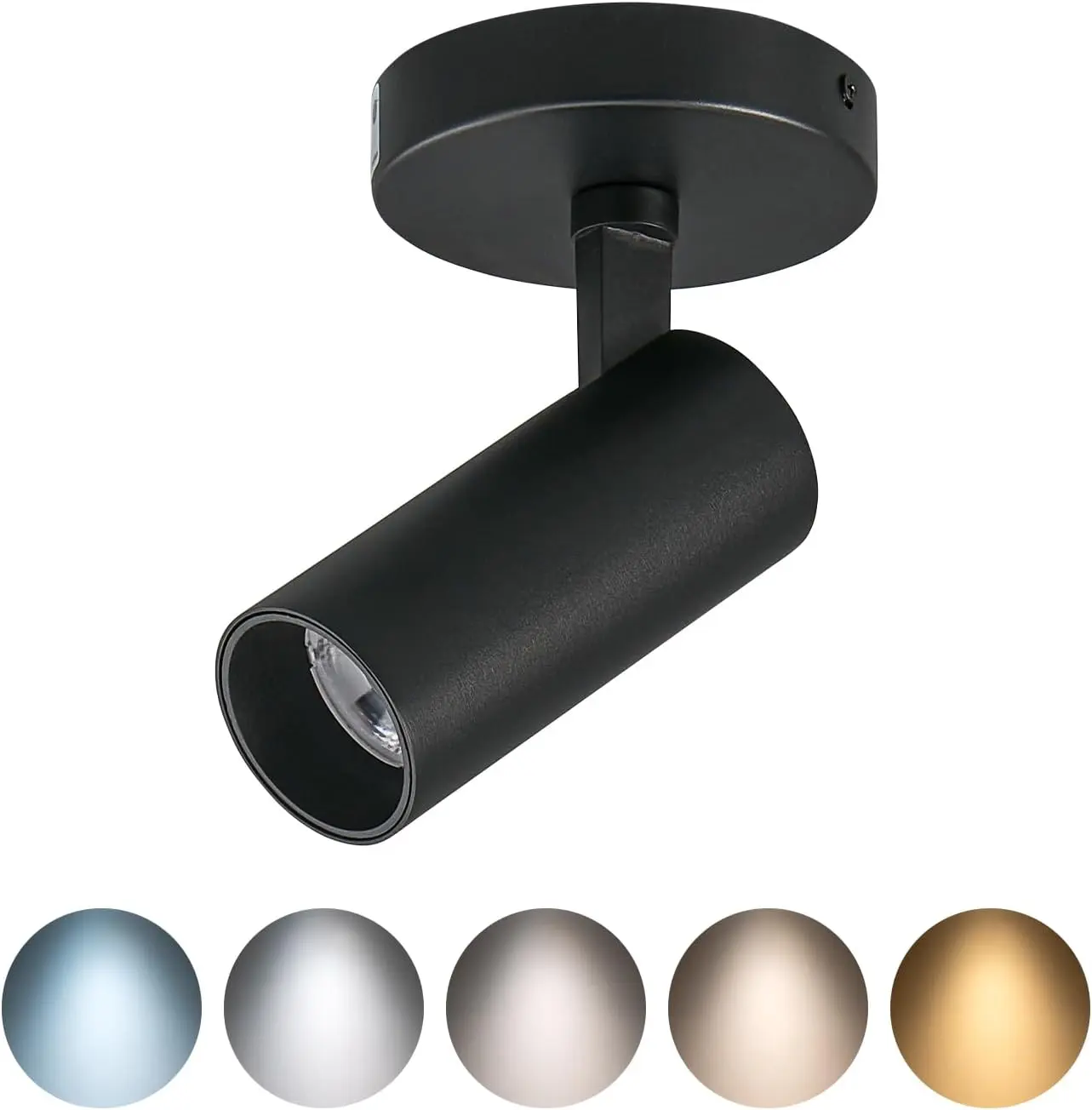 12W LED Ceiling Spotlight Indoor Dimmable,5CCT 2700K-3000K-3500K-4000K-6000K Selectable, CRI95+ Adjustable Spot Light Black Tilt Angle Accent Ceiling Lighting 1 Pack