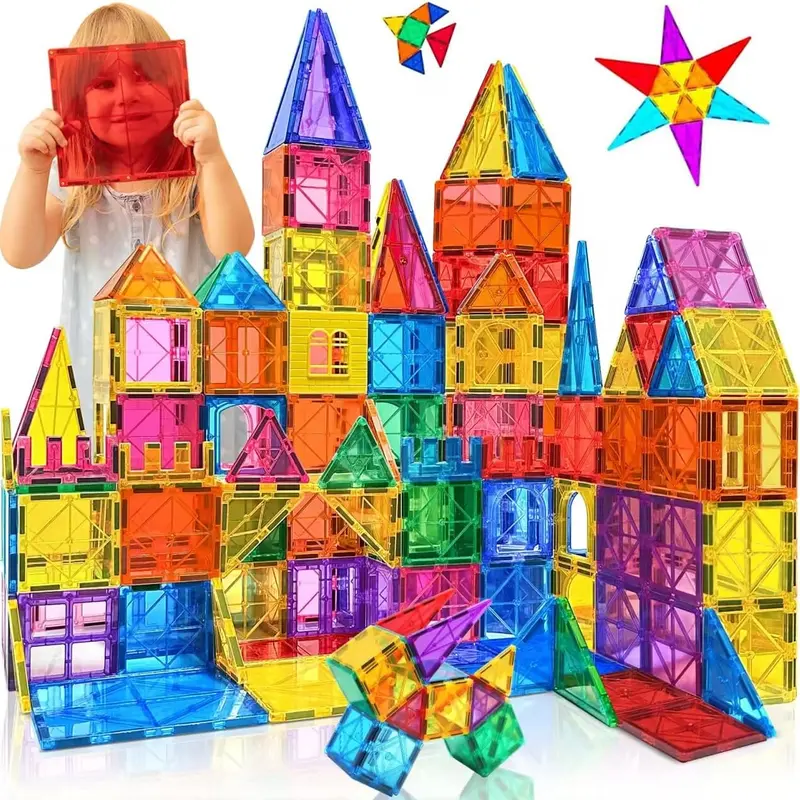 60pcs Unisex BPA-Free Magnetic 3D Interlocking Building Tiles Set - Modular Block DIY Playset with Craft Ideas, STEM Learning Open-Ended Toy Gift for 3-4 Years Kids, Christmas Present