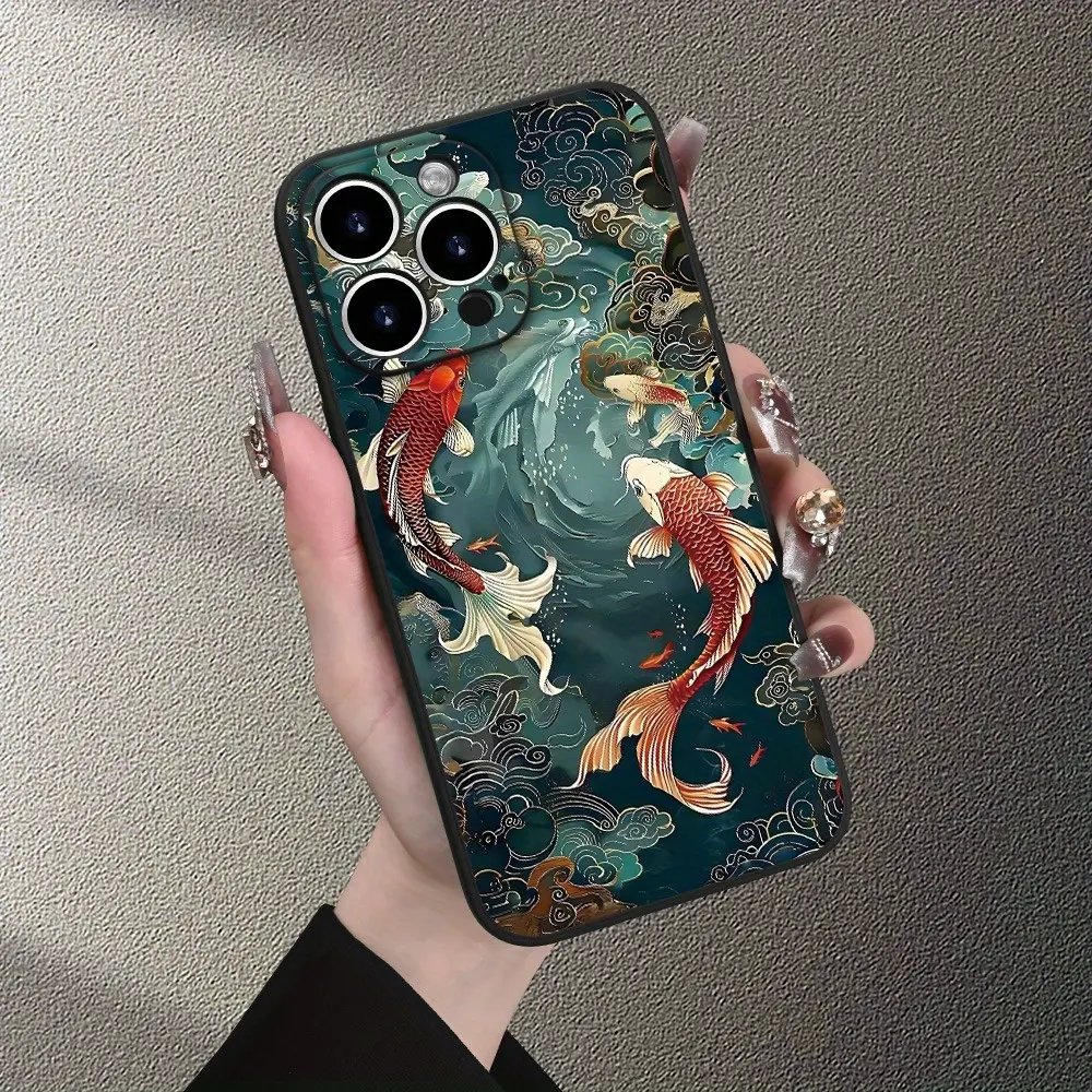 Traditional Japanese Koi Fish with Clouds - Painted Frosted Straight Edge Fine Hole Mobile Phone Case Made Traditional Japanese Koi Fish with Clouds - Painted Frosted Straight Edge Fine Hole Mobile Phone Case Made